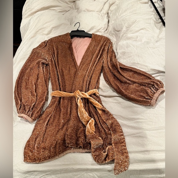 Retrofete Brand Gabrielle Sequin Robe - Bronze. Size Small. - Picture 3 of 5
